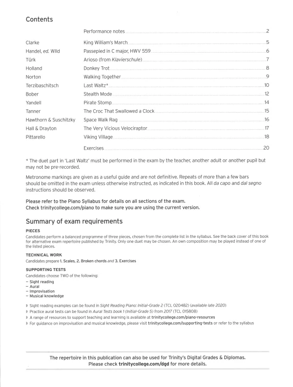 Trinity "Piano Exam Pieces Grade 1" book from 2021, designed for those preparing for piano exams.