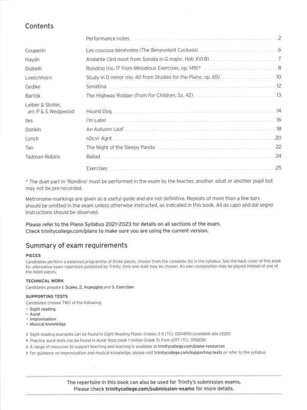 Trinity "Piano Exam Pieces Grade 3" book from 2021, designed for those preparing for piano exams