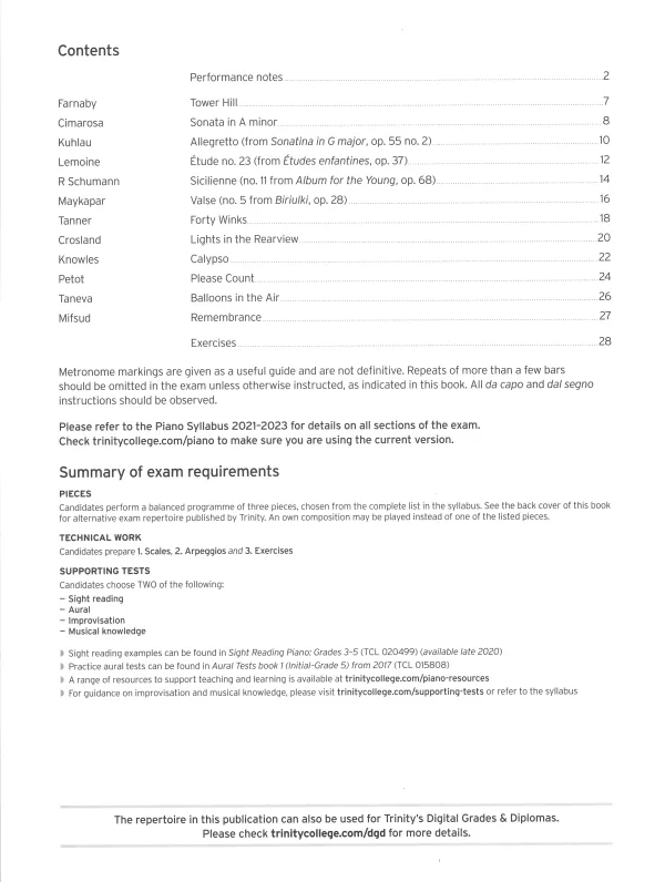 Trinity "Piano Exam Pieces Grade 4" book from 2021, designed for those preparing for piano exams.