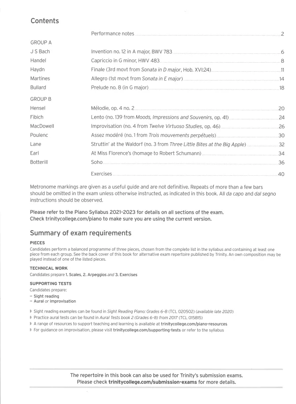 Trinity "Piano Exam Pieces Grade 7" book from 2021, designed for those preparing for piano exams.