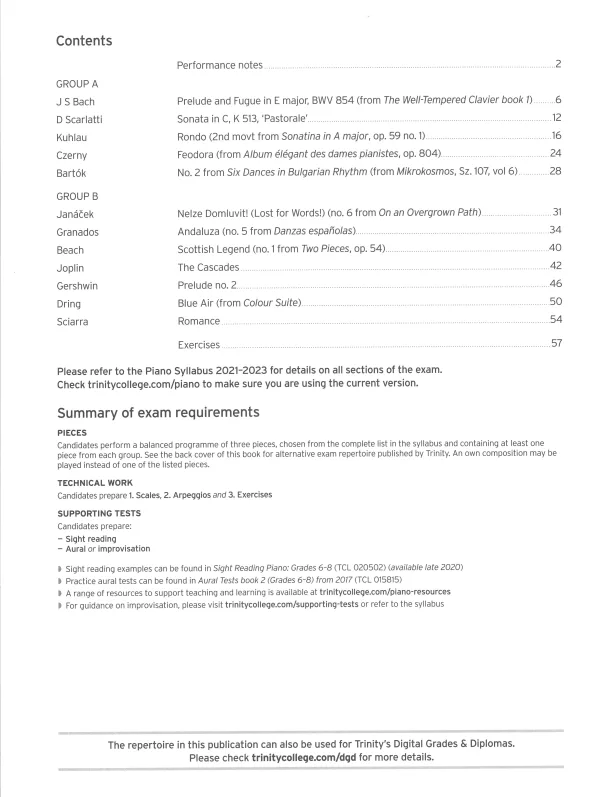 Trinity "Piano Exam Pieces Grade 8" book from 2021, designed for those preparing for piano exams.