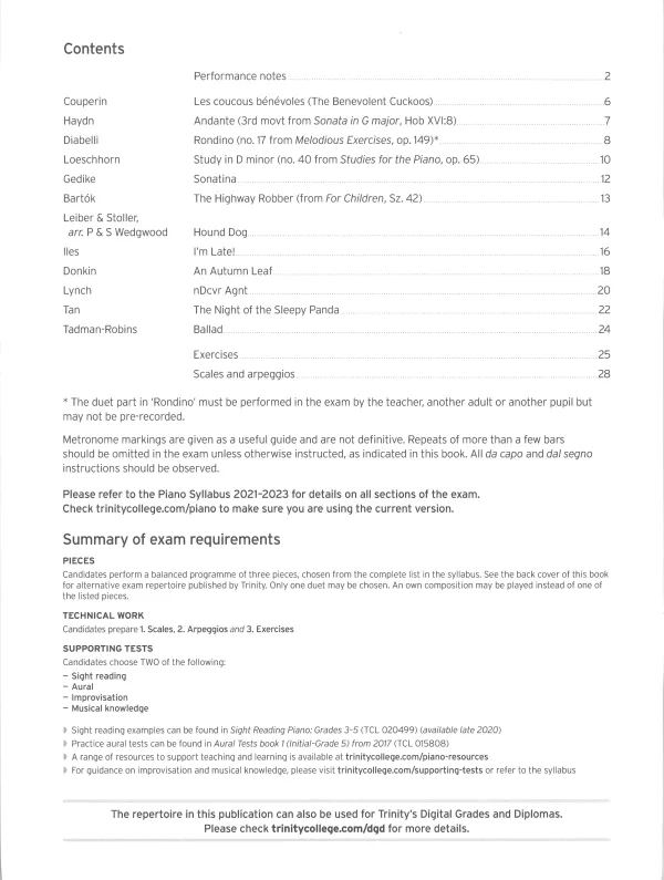 Trinity "Piano Exam Pieces Grade 3" book from 2021, Extended Edition, designed for those preparing for piano exams.