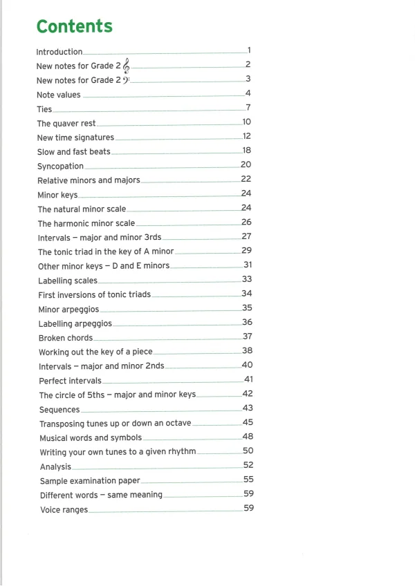 Workbook for Grade 2 music theory from the Trinity College of London, featuring exercises and lessons for students