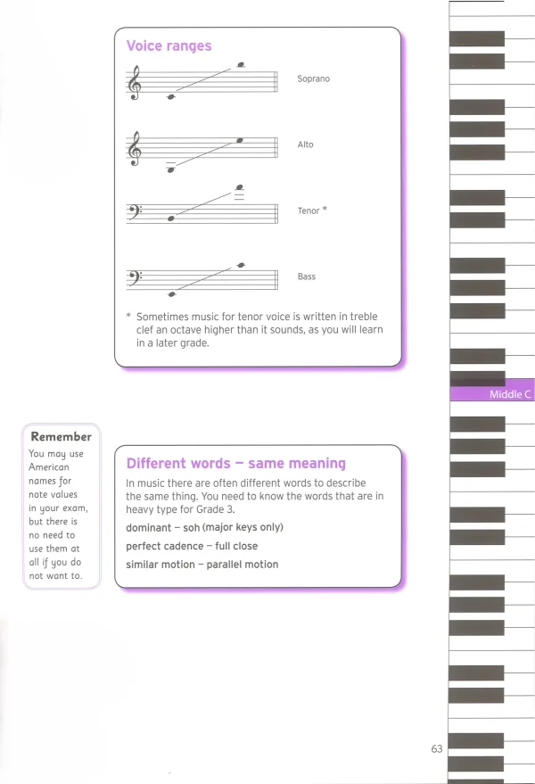 Workbook for Grade 3 music theory from the Trinity College of London, featuring exercises and lessons for students