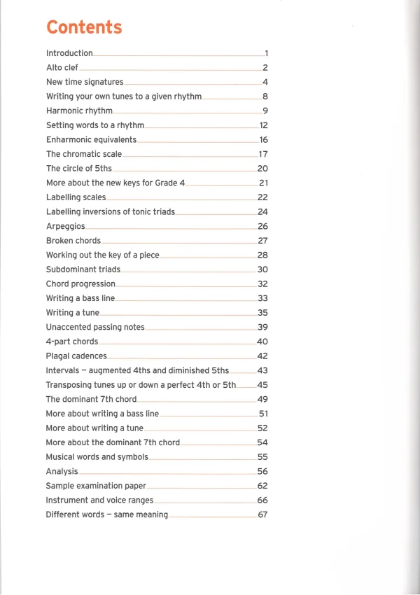 Workbook for Grade 4 music theory from the Trinity College of London, featuring exercises and lessons for students