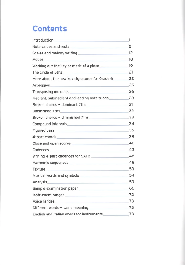 Workbook for Grade 6 music theory from the Trinity College of London, featuring exercises and lessons for students