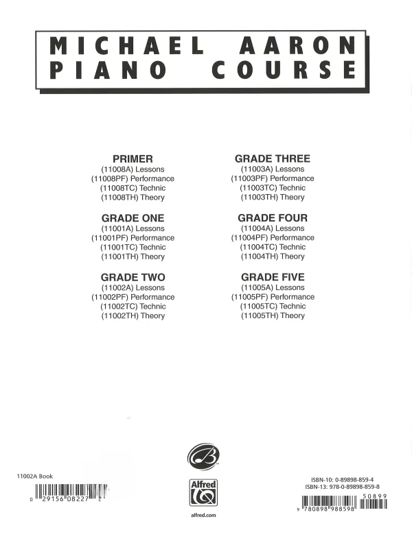 Michael Aaron's piano course book 2, showcasing lessons and techniques for beginner piano students.