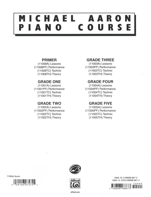 Michael Aaron's piano course book 4, showcasing lessons and techniques for piano students.