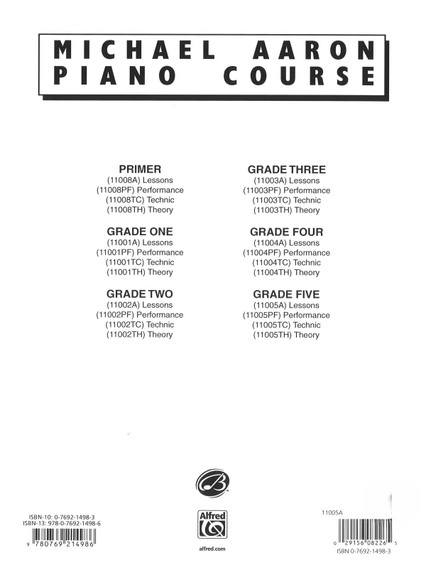 Michael Aaron's piano course book 5, showcasing lessons and techniques for piano students.