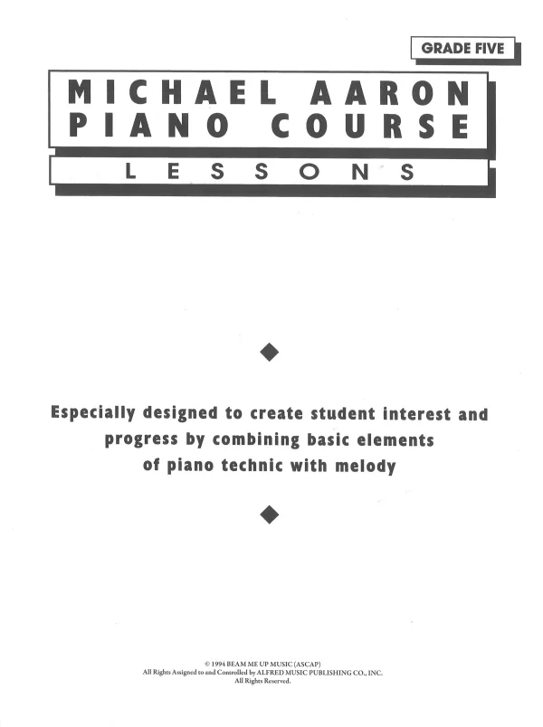 Michael Aaron's piano course book 5, showcasing lessons and techniques for piano students.