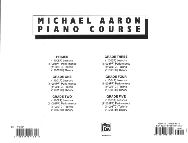 Michael Aaron's piano course Primer book, showcasing lessons and techniques for piano students.