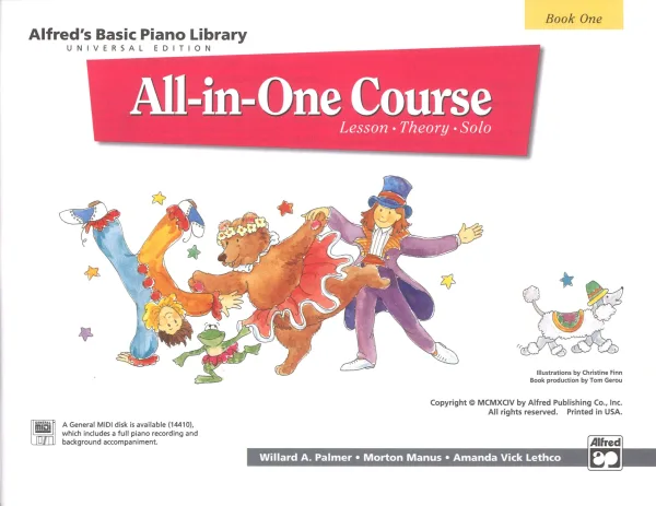 Alfred's All In One Piano Course book for young students.