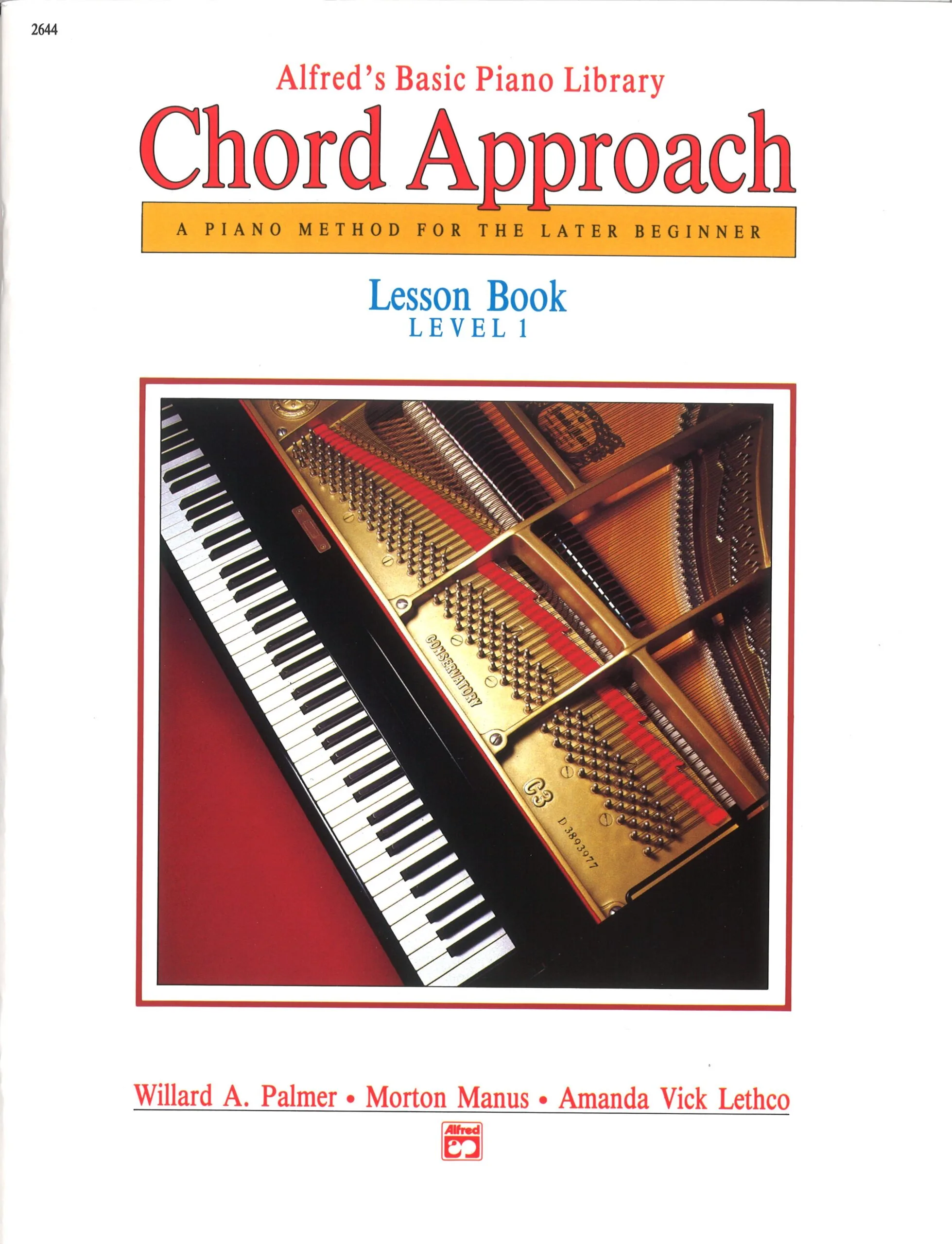 Cover of the Chord Approach lesson book 1, offering a faster way to learn chords compared to Alfred's Basic Piano Library.