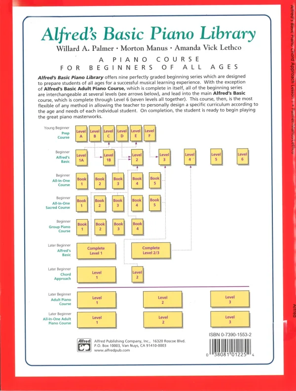 Chord Approach lesson book 1, offering a faster way to learn chords compared to Alfred's Basic Piano Library.