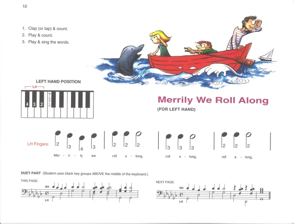 Alfred's Lesson Level 1A for piano, to develop skills in note reading and keyboard familiarity