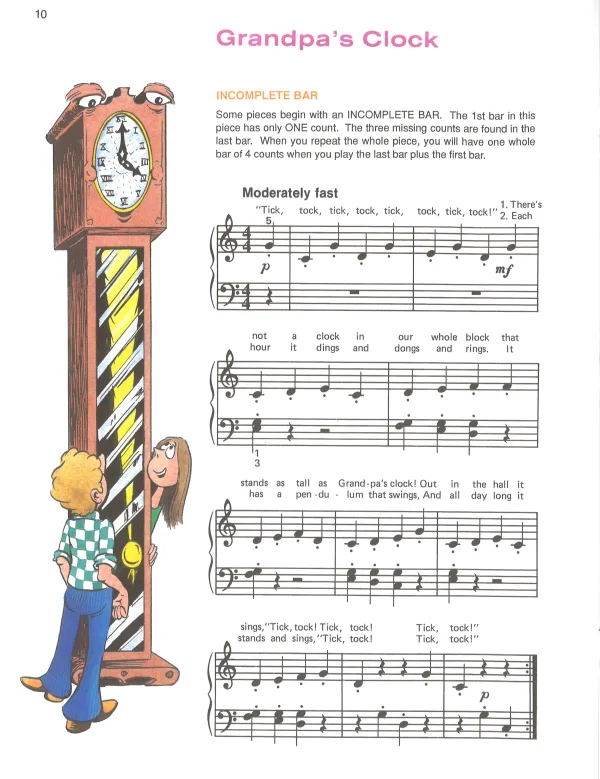 Piano Lesson Book Level 1B, focusing on note reading and new concepts like eighth notes and major scales.