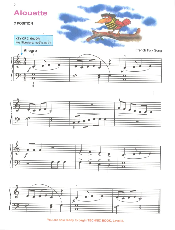 Alfred's Piano Lesson Book Level 2, focusing on note reading and hand movement for beginner piano students.