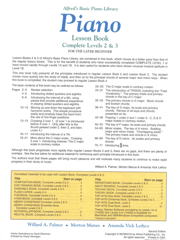 Alfred's piano lesson Complete 2 & 3, combining Levels 2 and 3 for fast-paced learning and progression in music.