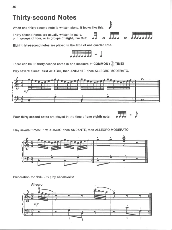 Alfred's Level 6 piano lesson book, featuring concepts like triads, scales, and a daily scale routine for effective learning