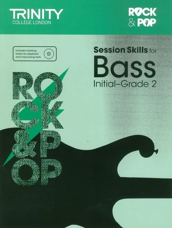 Cover of "Session Skills for Bass Initial-Grade 2" book by Trinity College London.