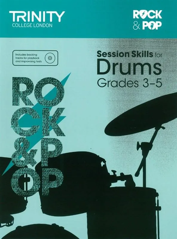 Cover of "Session Skills for Drums Grades 3-5" book by Trinity College London.