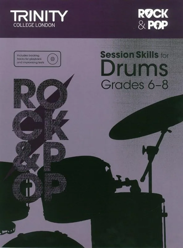 Cover of "Session Skills for Drums Grades 6-8" book by Trinity College London.