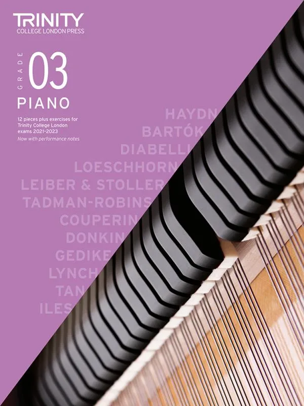 Cover of Trinity "Piano Exam Pieces Grade 3" book from 2021, designed for those preparing for piano exams