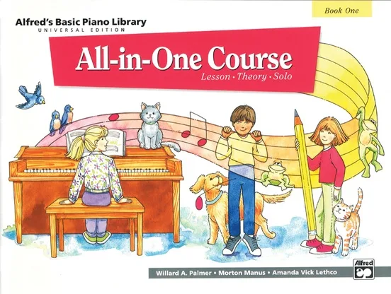 Alfred's All In One Piano Course book for young students.