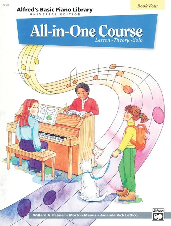 Alfred's All In One Piano Course book 4, for young students.