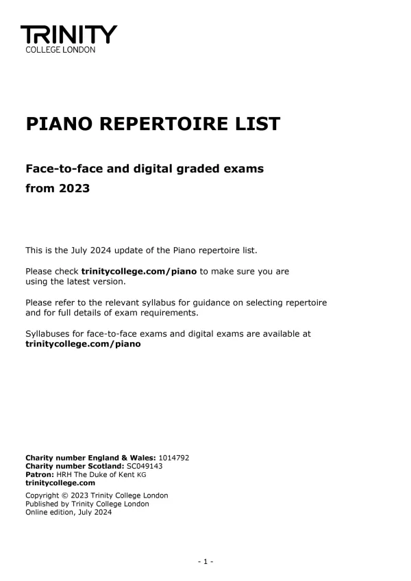 "Grade 8 Piano" book by Trinity College London Press