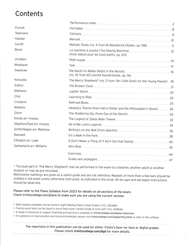 Trinity "Piano Exam Pieces Grade 2" from 2023 book, Extended Edition, designed for those preparing for piano exams.