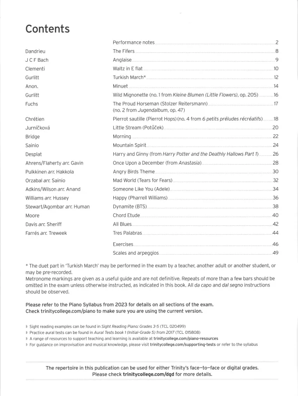 Trinity "Piano Exam Pieces Grade 3" from 2023 book, Extended Edition, designed for those preparing for piano exams.