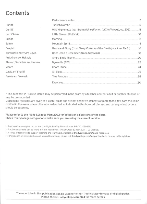 Trinity "Piano Exam Pieces Grade 3" book from 2023, designed for those preparing for piano exams.