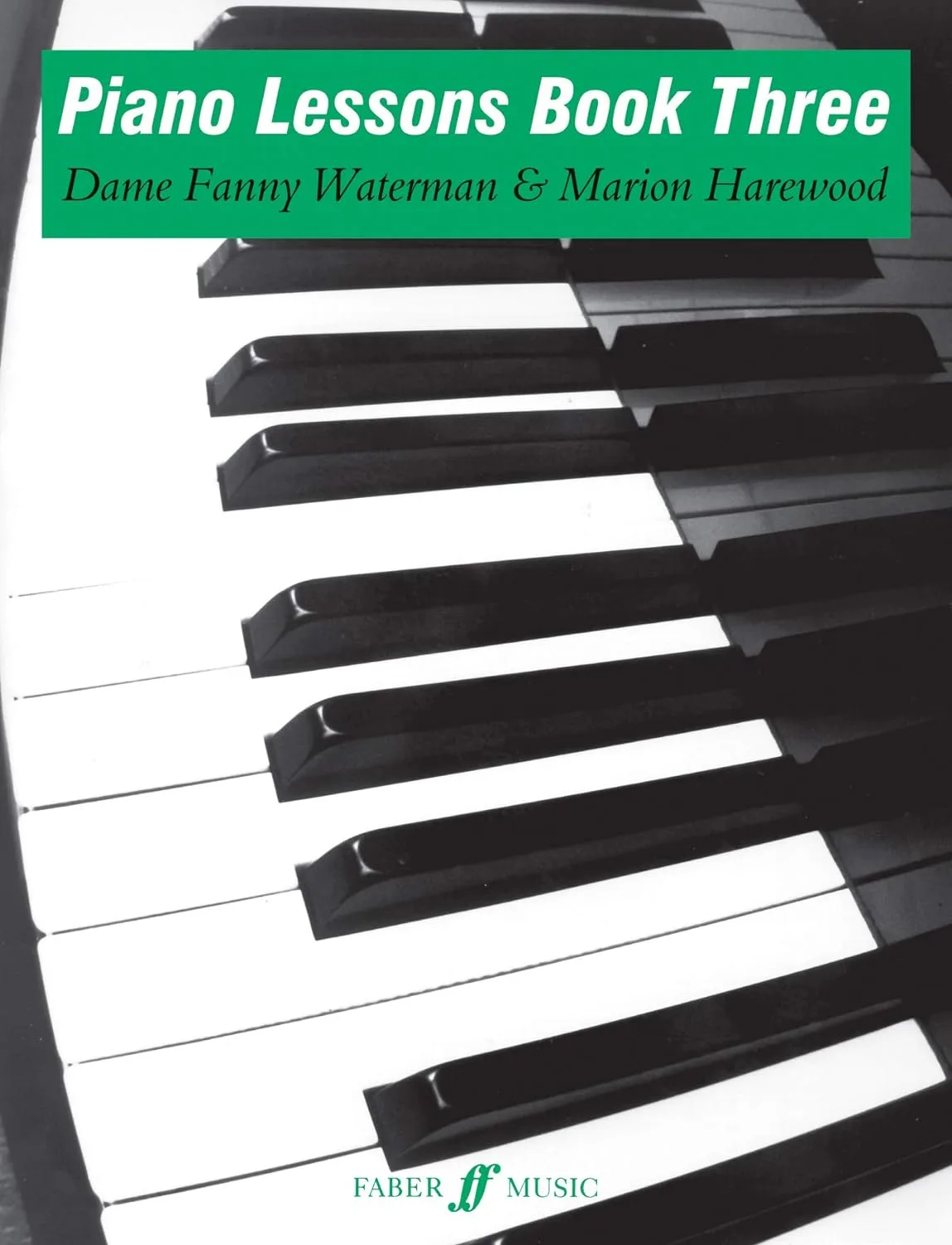 Cover of "Piano Lessons Book Three" showing the keys of a piano.