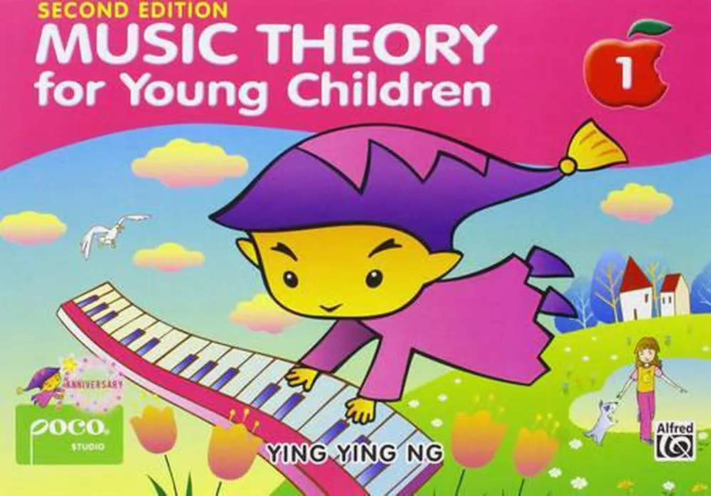 Cover of "Music Theory for Young Children 1, Second Edition" featuring a whimsical character and colorful graphics.