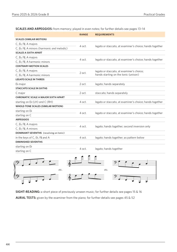 "Piano Exam Pieces Grade 8" book, displaying a refined design for those preparing for piano exams.