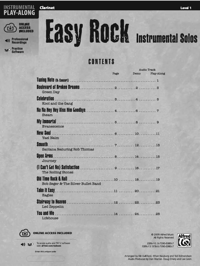 Alfred Easy Rock Instrumental Solos for Clarinet w/CD - Image 3
